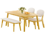 1 Table 2 Chairs 1 Bench Dining Set, Rubber Wood Frame with Beige Upholstered Seats, Natural Wood 59560900