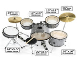 22" Adult 5-Drum Set, Poplar Wood Shells with Double-Layerheads, Brushed Gray Finish, Adult 00417398
