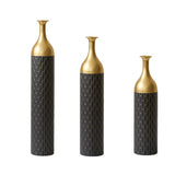 Black and Gold Metal Vase Set of 3 Floor Vases Ideal for Mother's Day Gift Wedding Decoration W2796P278078