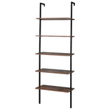 ZNTS Industrial Wall Mounted Bookcase 5-Tier Open Ladder Shelf Bookshelf with Metal Frame, 23.6" L x 18960257