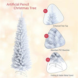 6 Feet White Artificial Christmas Pencil Tree with Folding Metal Stand 40601858