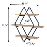 ZNTS Mankato Oak and Sandy Black 3-Tier Wall Shelf B062P184606