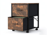 Wood Filing Cabinet with Wheels, Weathered Wood Fluted, Iron Clad Wood, Melamine Faced, 2 Small 10635827