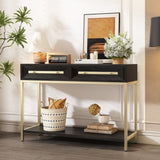 TREXM Entryway Table, Console Table with Two Drawers, Retro Hallway Table with Striking Geometric N715P227910B