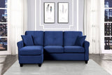 ZNTS Modern Living Room Sectional Sofa Reversible Chaise with 2 Pillows Blue Velvet Upholstered Tufted B011P184507