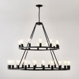 48 Inch Black Extra Large Wagon Wheel Chandelier, 2 Tier 36-Lights Farmhouse Industrial W1592P264827