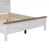 Farmhouse Platform Bed with Double Sliding Barn Door, Queen Size Rustic Wood Bed with
Charging WF317944AAK