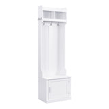ON-TREND Minimalist Slim Hall Tree Cabinet & 6 Hanging Hooks, Multi-functional Storage Bench 03416397