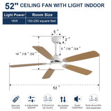 indoor Modern 52 Inch Ceiling Fan With Dimmable 6 Speed Wind 5 Blades Remote Control Reversible DC W882P146291