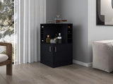 Black Corner Bar Cabinet with Bottle Rack and Open Shelf B062P290257