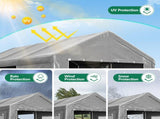 12x20 FT Heavy Duty Carport Canopy, Outdoor Garage with Roll-Up Doors & Mesh Windows, Galvanized W1422P541148