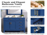 36" Blue Modern Bathroom Vanity with Ceramic Sink, Soft Close Doors, 4 Drawers for Storage, Elegant N729P253935C