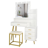 ZNTS FCH Large Vanity Set with 9 LED Bulbs, Makeup Table with Cushioned Stool, 3 Storage Shelves 4 85425620