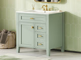 "24'' Green Bathroom Vanity with Sink, MDF & Rubberwood Construction, 3 Drawers & Cabinet with N725P448529F