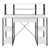 White and Black Office Desk with Open Shelves and Hutch B062P184529