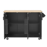 K&K 51" Fluted Kitchen Island with Drop Leaf, Farmhouse Accent Kitchen Island on Wheels with N707P221446B