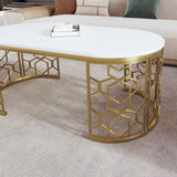 Modern Oval Coffee Table with Cut-Out Pattern Metal Stainless Steel Frame in 47.2" N735P192911K