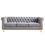 Chesterfield Velvet Sofa 84.65 inch for Living Room Light Grey Color W579P326878