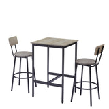 Bar Table Set with 2 Bar stools PU Soft seat with backrest, Grey, 23.62'' W x 23.62'' D x 35.43'' H W1162104644