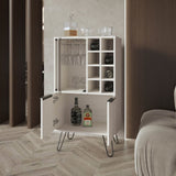 ZNTS Fairfax Bar Cabinet in melamine with glass rack and wine storage,white B128P227638