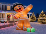 10.6FT Gingerbread Man with Gift Box Inflatable, 8 LED Lights, 190D Polyester Christmas Decor, US 28526088