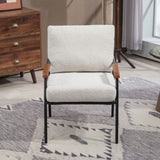 Modern Accent Chair with Natural Wood Armrests Black Metal Frame, Light Beige Upholstered Seat W2215P248476