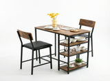 Bar Table and Stool Set 1 Table 2 Stools, Brown Wood Grain MDF Tabletop & Gold Metal Frame, Padded 81463431