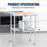 Stainless Steel Table 24 x 30 Inches Metal Work Table Adjustable Undershelves With wheels for W1192P326239