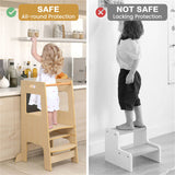 Multi-Use Toddler Kitchen Step Stool With Activity Chalkboard Adjustable Height & Rail - Natural 62270654
