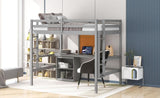 ZNTS Full size Loft Bed with Desk and Writing Board, Wooden Loft Bed with Desk & 2 Drawers Cabinet- Gray 96271078