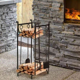 Firewood Rack with Fireplace Tools, Indoor Outdoor Firewood Holder, Flat Bottom with 2 Tiers for W2225142610