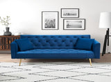71-inch convertible love seat sofa, American retro blue velvet material, suitable for small living W6295P549831