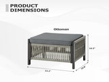 Outdoor PE Wicker Ottomans Set of 2, Patio Rattan Footrests with Gray Cushion for Backyard or Deck T3773P419406