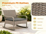 3 Piece Outdoor PE Rattan Rocking Bistro Set, 2 Rocking Chairs with Washable Gray Cushions & 2-Tier 38617759