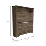 ZNTS Shoe Rack 46" H, One Open Storage Shelf, Two Internal Storage Drawers, Two Doors, Dark Brown B097133214