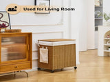 125L Laundry Hamper with Lid and Wheels, Woven Rattan Rolling Laundry Hamper 66774559
