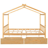 Full Size House Platform Bed with Two Drawers,Headboard and Footboard,Roof Design,Natural WF292923AAD