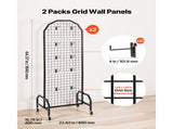 2-Pack Wire Grid Panels with Wheels, 1.9 x 5.4 ft Display Rack, Black Carbon Steel 10318758
