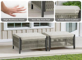 Outdoor PE Wicker Ottomans Set of 2, Patio Rattan Footrests with Beige Cushion for Backyard or Deck T3773P419405