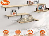 6 Pack Wall Floating Display Shelves Paulownia Wood Panels Rustproof Metal Brackets, Multi Space 11756802