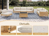 Outdoor Natural Wicker Sofa Boho Patio Sectional Loveseat Furniture Set with Beige Csuhions T3773P419998