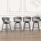 28" Bar Chair Linen Woven Bar Stool Set of 2,Black legs Barstools No Adjustable Kitchen Island 10838002