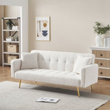 71.7 - inch Beige Teddy Fleece Sofa Bed, accompanied by two luxurious throw pillows for enhanced W3356P298490