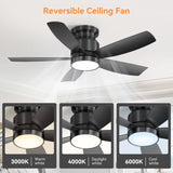 42 Inch Flush Mount Ceiling Fans with LED Light 22W and Remote Control 5 ABS Fan Blades for Bedroom W882P293991