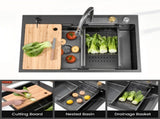 Waterfall Kitchen Sink, Stainless Steel Single Bowl in Black, Multifunctional Workstation with 22674841
