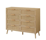 Bedroom dresser, 8 Double Dresser with rattan drawers, wood chest of drawers for kids living W1162P190402