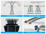 Bathroom Faucet 2 Handle Brushed Nickel Bathroom Sink Faucet Widespread 3 Hole 360&deg Swivel Spout 02074434