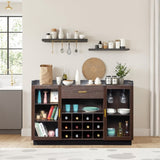 Double Glass Door with Single Drawer and 12-Bottle Wine Rack Sideboard in Black Frame Gray-Brown 56154679