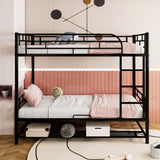 Twin Over Twin Metal Bunk Bed with Shelf and Guardrails, Black MF305475AAB