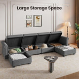 Modern 8-Seater Armless Linen Sectional Sofa, Convertible U Shaped Sofa Couch with with Storage, B2716P356096